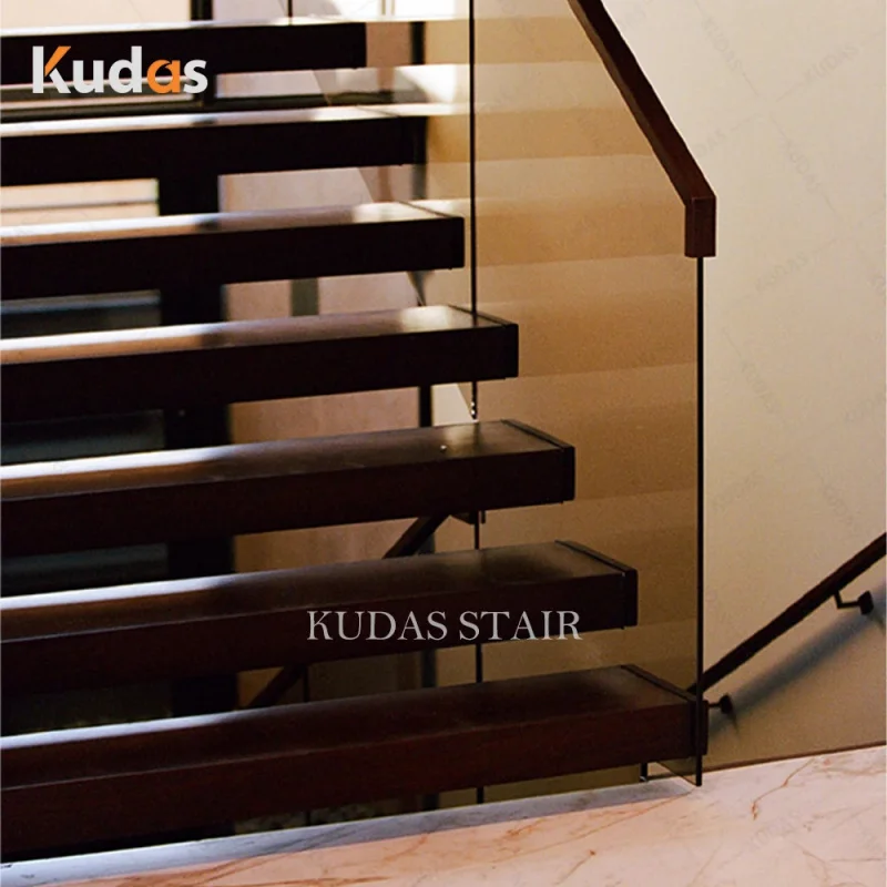 custom.Custom Floating Staircase Cantilevered Stairs with Tempered Glass Panels and Steel Base High End Residential Projects