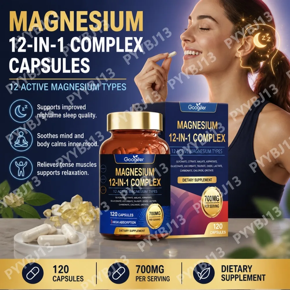 Googeer Magnesium Complex Capsules 12 Magnesium Types Mineral Supplement  for  Daily Wellness Mineral Nutrition Support 20 Count