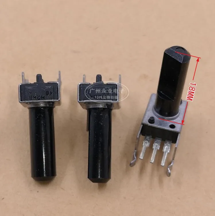 

3 шт., тип 09, горизонтальный одиночный регулируемый потенциометр B2K B20K, средняя точка, длинные ножки с кронштейном, длина ручки 18 ммF, 3 фута