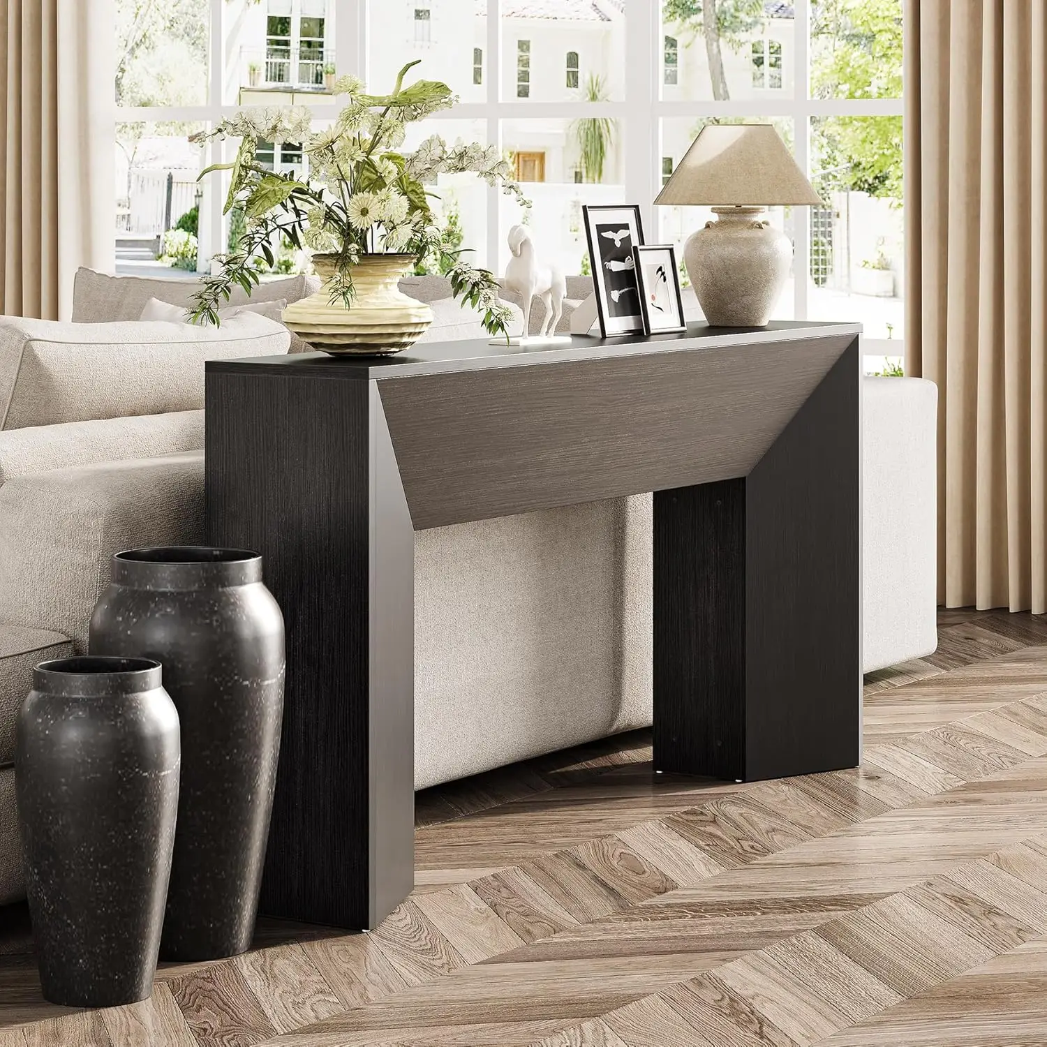 #LITTLE TREE Console Table, Inches Extra Long Black Wooden Sofa Table for Living Room, Modern Hallway Foyer Table for Entrance