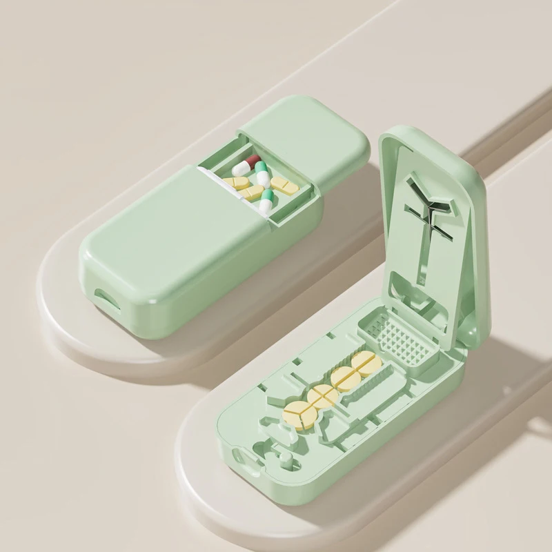 2In1 Pill Box Professional Pill Cutter Splitter for Small or Large Pills Accurate Cutting Includes Mini Organizer Compartment