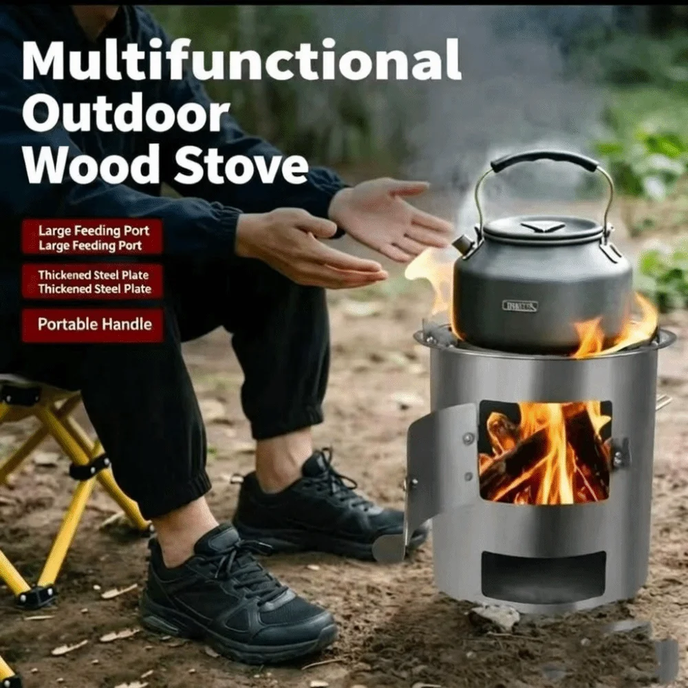 Thickened Wood Fire Stove Hand-held Easy to Carry Camping Stove Stable Base Outdoor Wood Burning Stove
