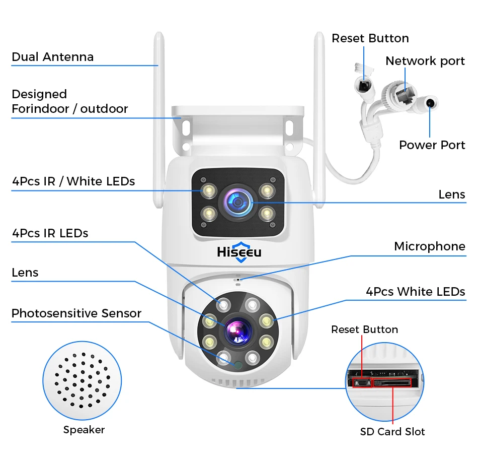 Hiseeu H.265 10CH NVR 3K 6MP Surveillance System Dual Lens Smart PTZ IP Camera Color Night Vision Auto Tracking WiFi CCTV System