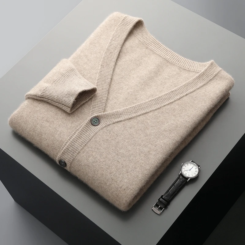 Spring and Autumn New Knitted Sweater Wool Camel Cardigan Men's Clothing Solid Color Sweater New Chinese Loose Leisure Sweater