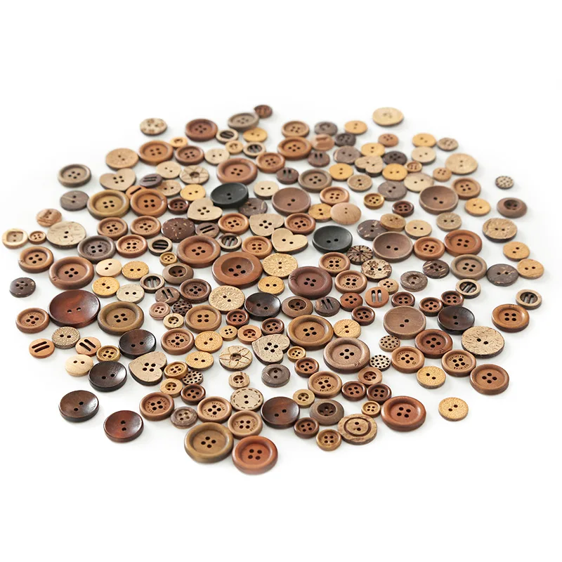 

0.9-3.5CM Large and Small Mixed Diy Handmade Buttons Natural Wood Color Wooden Coconut Buttons Retro Decorative Materials
