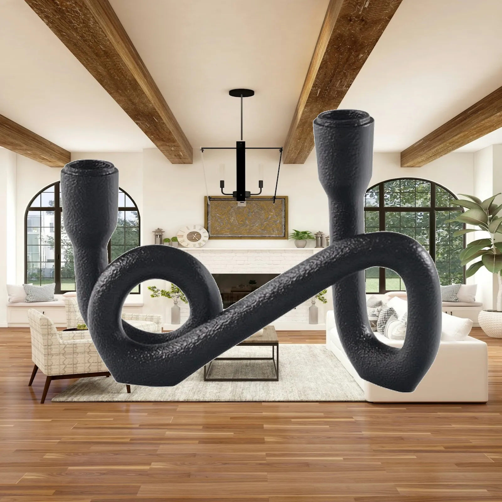 Porte-bougie à double cône, support de bougie sculptural minimaliste, décoration polyvalente et robuste pour table à manger, buffet.