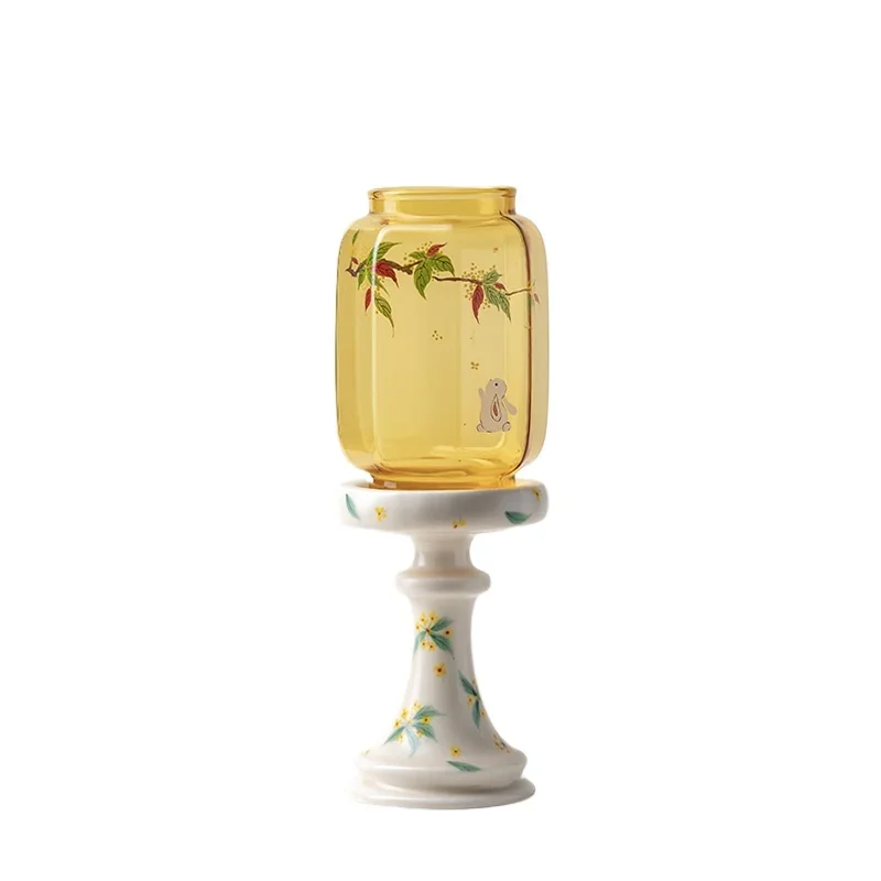 

High-value antique glass candle holder Small fresh household ceramic Chinese-style ornament Scented candle holder