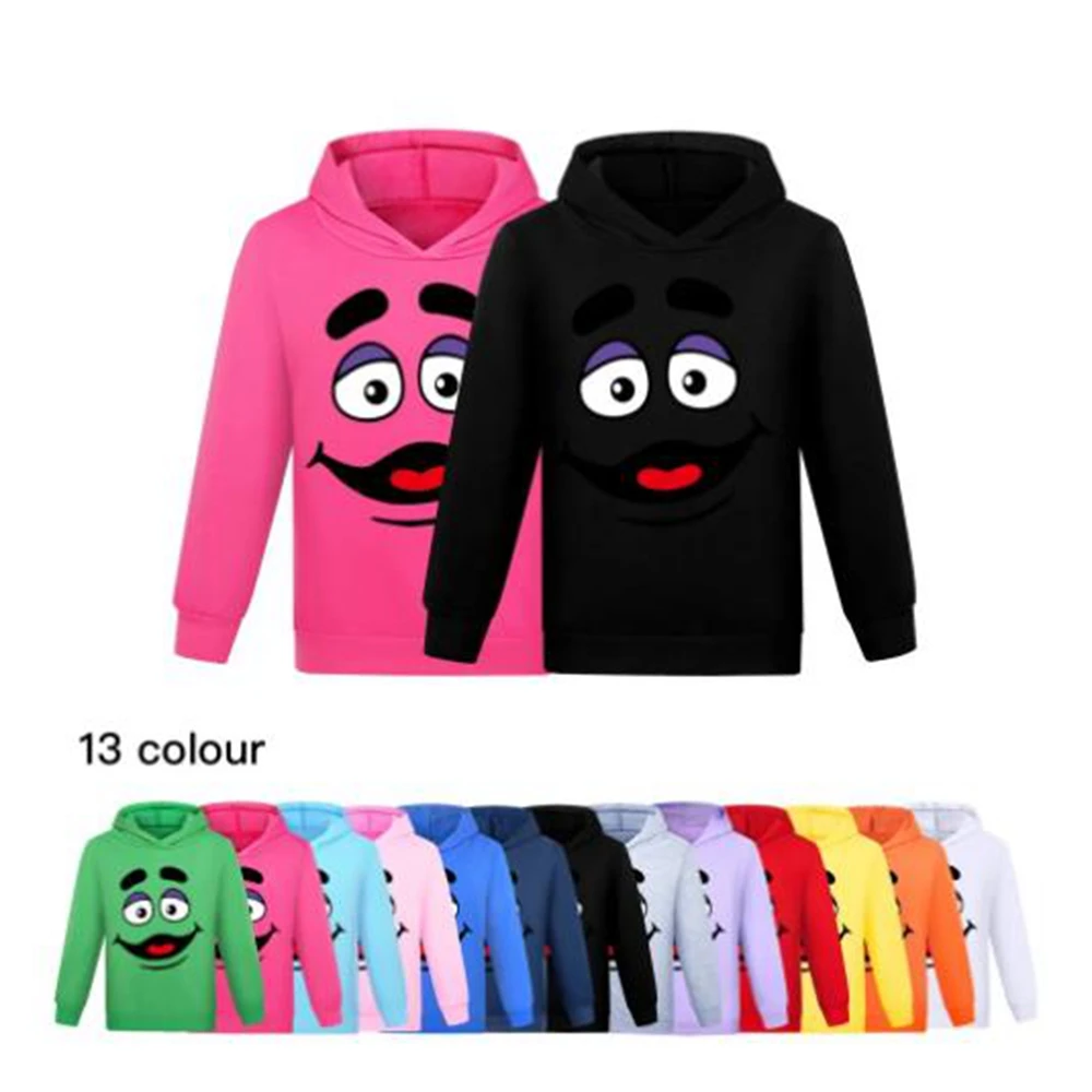 Grimace Shake Hoodies Pullover Kids Long Sleeve Coats Boys Cartoon Hoody Sweatshirt Girls Casual Clothes Halloween Outerwear