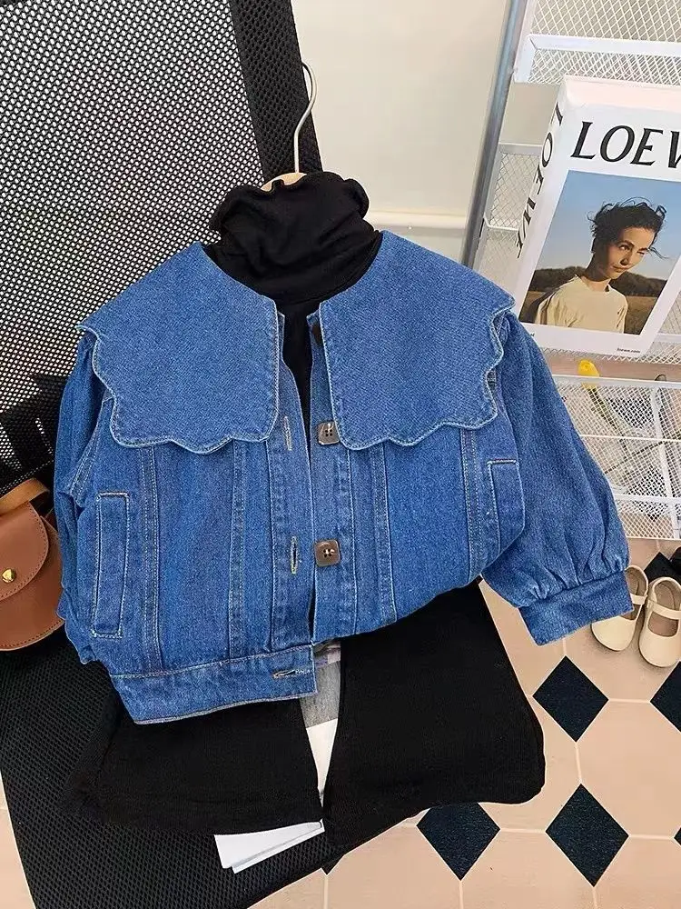 

2023 Spring Jeans Outerwear Single Breasted Turn-down Collar Full Sleeve Cotton Korean New Popular Active Fashion Unique Girls