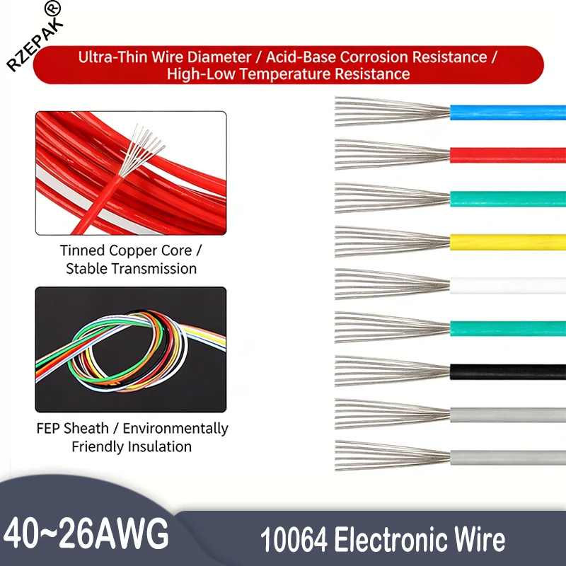 

10-500m 10064 Electronic Wire 26-40AWG Ultra Fine Micro Cable FEP Insulation Tinned Copper Wire DIY Soldering Electrical Wire