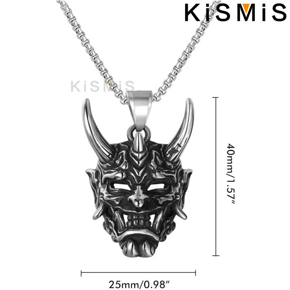KISMIS 1PC Men's Evil Demon Horn Skull Pendant Necklace Vintage Gothic Punk Stainless Steel Jewelry image 6