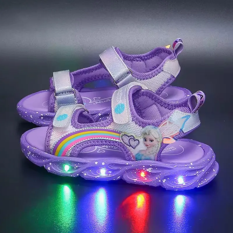 Disney scarpe Casual per bambini luci a Led donna estate sandali per ragazze bambini principessa Elsa scarpe da spiaggia rosa per ragazze taglia