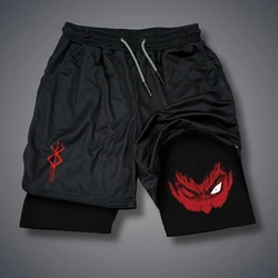 Men GYM 2 In 1 Compression Shorts Summer Print Training Workout Male Fitness Sport Shorts Running Hiking Sportswear