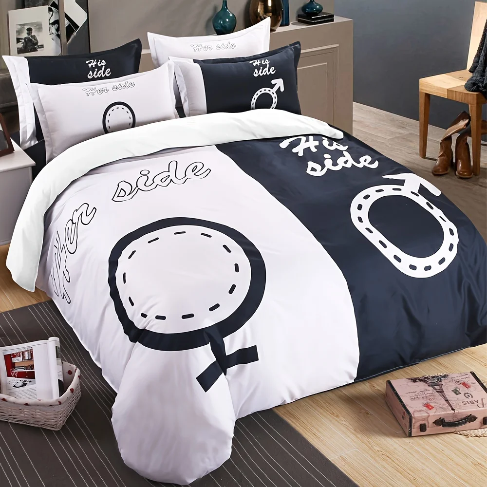 

Couple Black And White Male And Female Symbols Print All Season Bedding Set Soft Comfortable And Breathable Duvet Cover