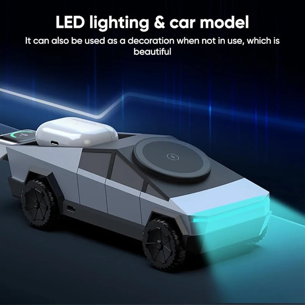 

Многофункциональное зарядное устройство Qi2 3-в-1 для Tesla Cybertruck, внешнее настольное беспроводное зарядное устройство для IPhone16, умные наушники IWatch