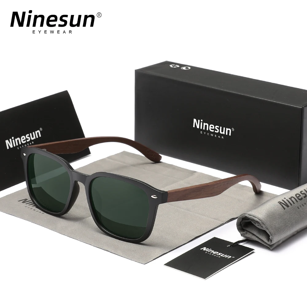 NINESUN Wooden Vintage High Quality Polarised Men's Glasses Walnut Sunglasses UV400 Women's Fishing Holiday Driving Eyeglass