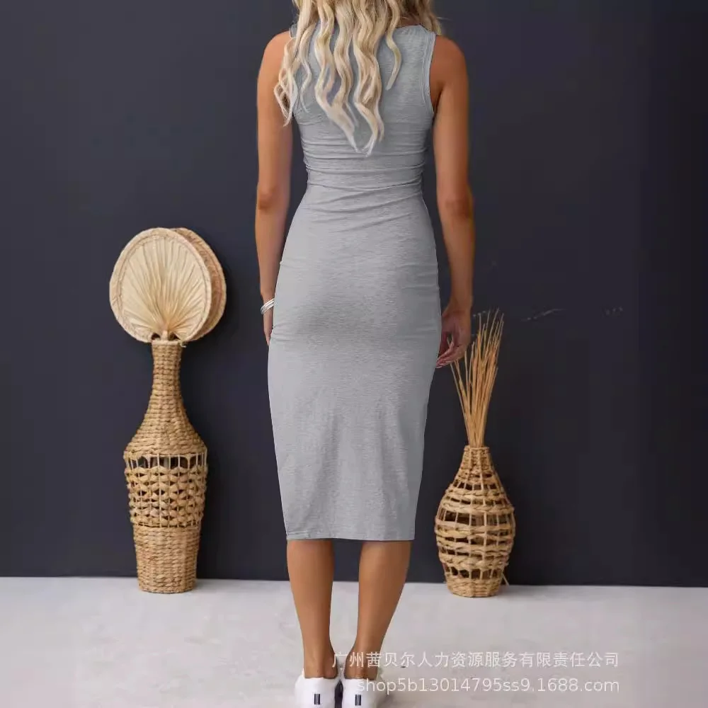 New Light Gray Sexy Sleeveless Tight Casual Women's Dress