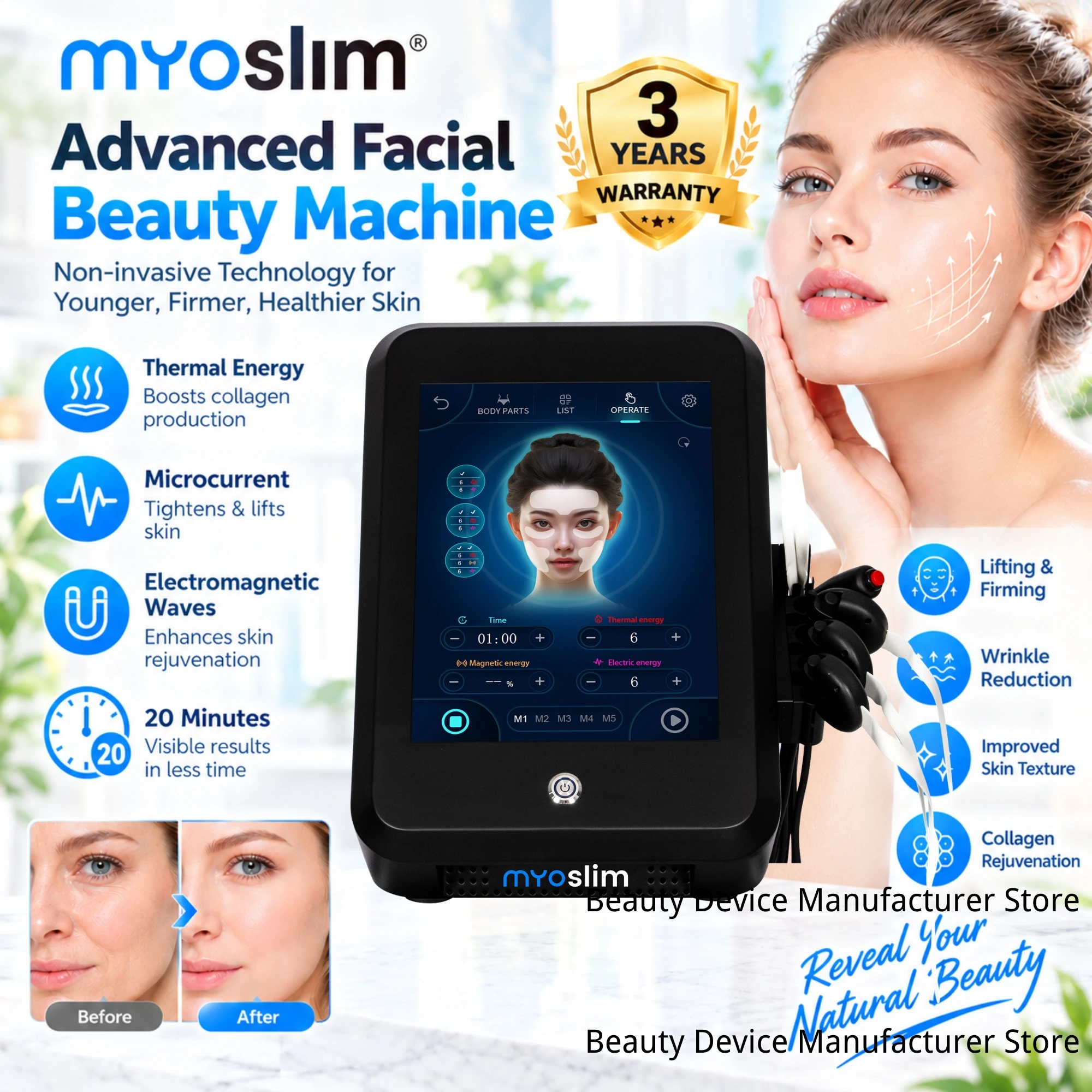MYOslim Facial Lifting Beauty Device Anti-Aging Equipment Microcurrent Wrinkle Erasing Machine for Skin Firming And Tightening