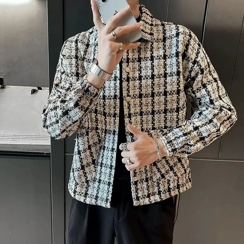 

​Unisex Retro Checkered Wool Blazer Winter Warmth Thickened Men's Jacket Trendy Layered Coat for Street Fashion​
