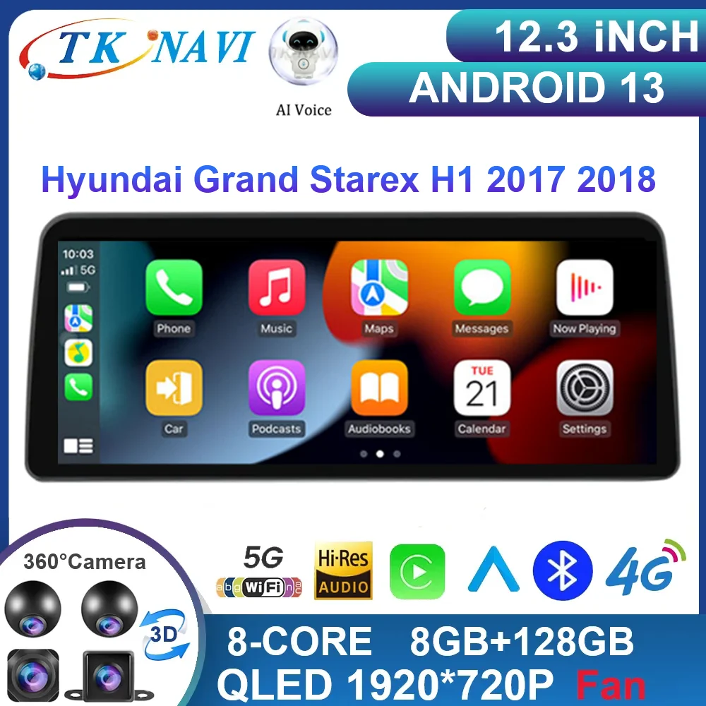 12.3 Inch Android 13 For Hyundai Grand Starex H1 2017 2018 Car Radio video split Multimedia Navigation Carplay QLED DSP WIFI 360