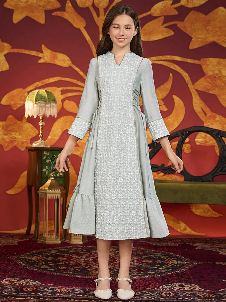 

Новое этническое мусульманское детское платье Абая Марокко для девочек, кафтан, исламская детская одежда, свободный Рамадан, Джалабия, арабский халат, кафтан, платья