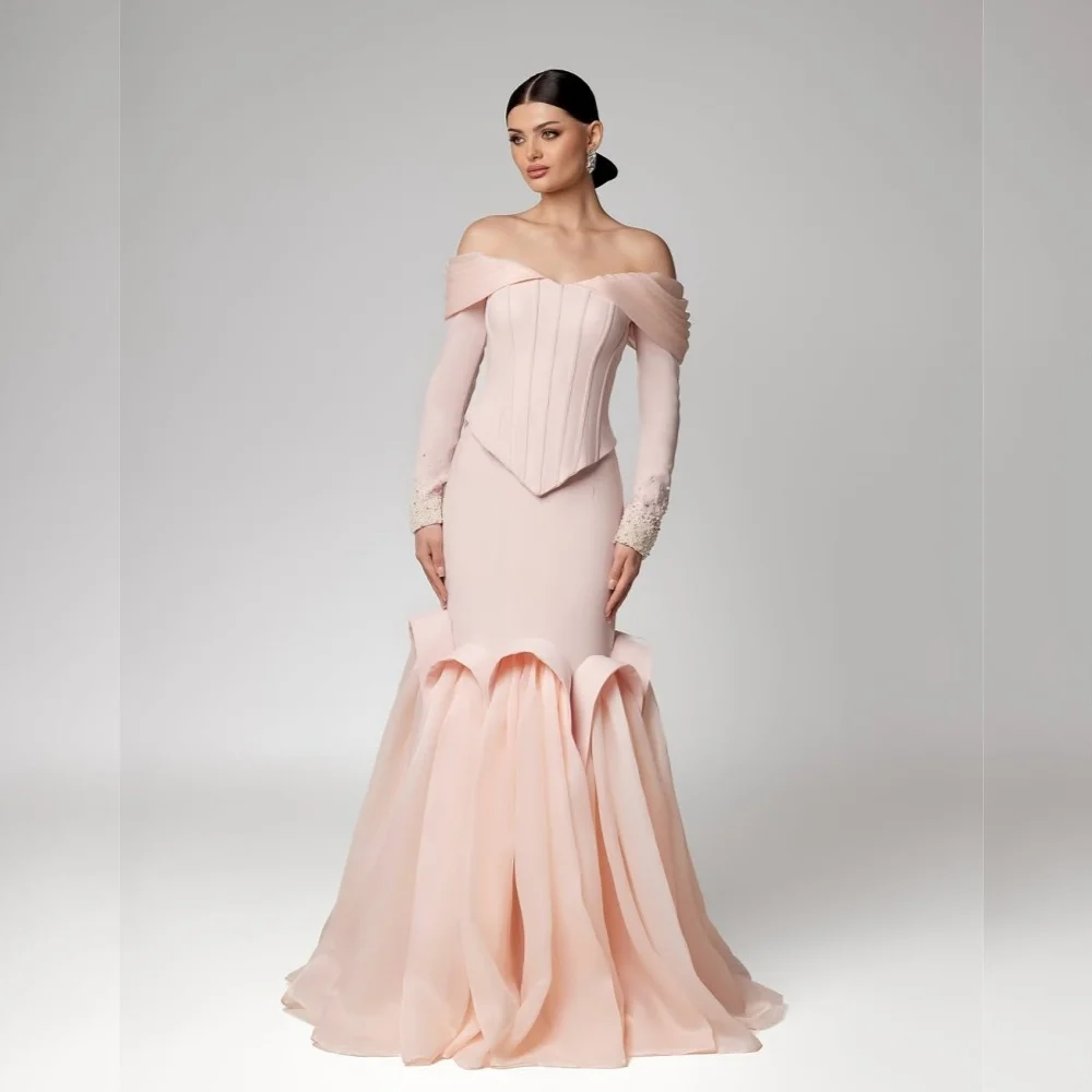 

Customized Jersey Pleat Sequined Off-the-shoulder Mermaid Floor-length Bespoke Occasion Women Luxury Evening Dresses Elegant