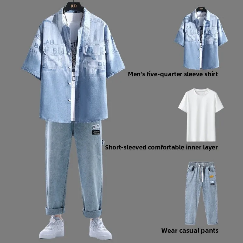 

Men's ort Sve irt Summer Casual Sportswear Two-Piece Set Student Faion Cotton Polyester Blend Comfortable Breathable