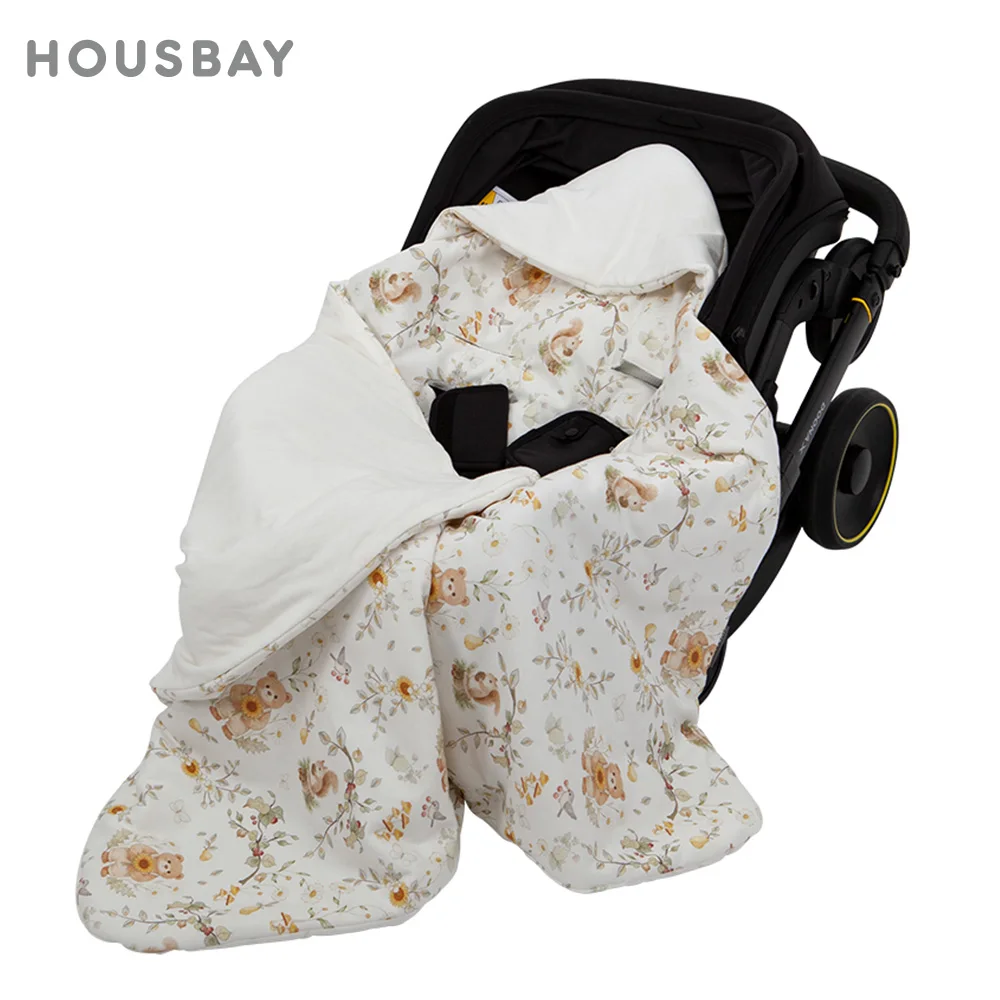 

Baby Blanket In Infant Car Seat 100% Cotton Shell With Windproof Hooded Autumn Winter Swaddle Wrap Cartoon Printed Comforter