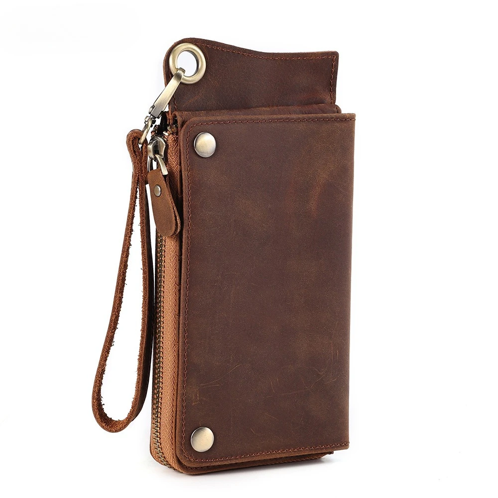 Men's Genuine Crazy Horse Leather Passport Wallet Multi Card Holder Top Layer Cowhide ID Organizer Travel Clutch Purse