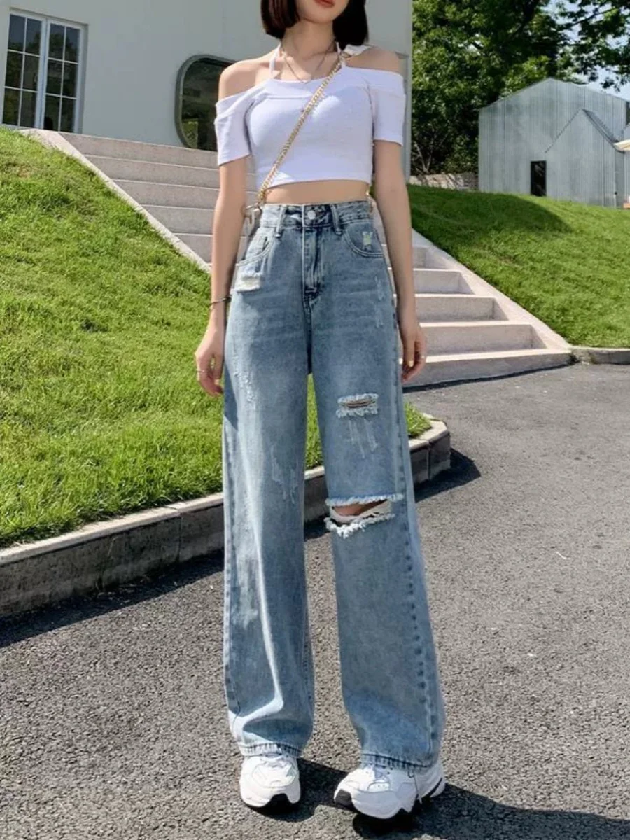 

High Waist Wide Leg Jeans Women's Loose Fit Straight Cut Spring Summer New Sle Denim Pants Tapered Effect Casual Faion