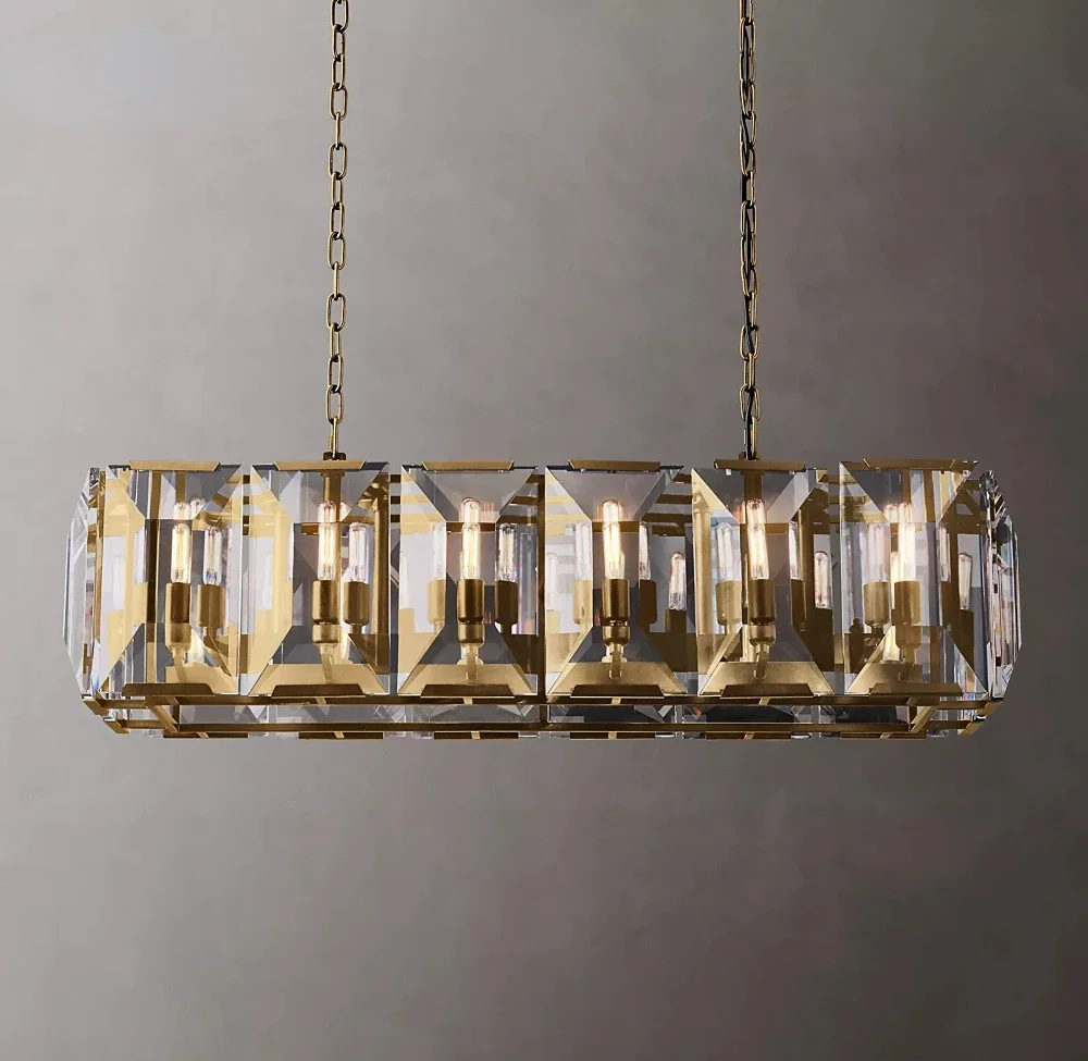 

American LED ceiling crystal chandelier for living room with brass lustre home interior lighting for bedroom, dining room