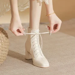 Women High Heels  New Lace Up Fashion Simple Fashion Boots Outdoor Trend Walking Short Boots Short Shoes Luxury Comfy 2024