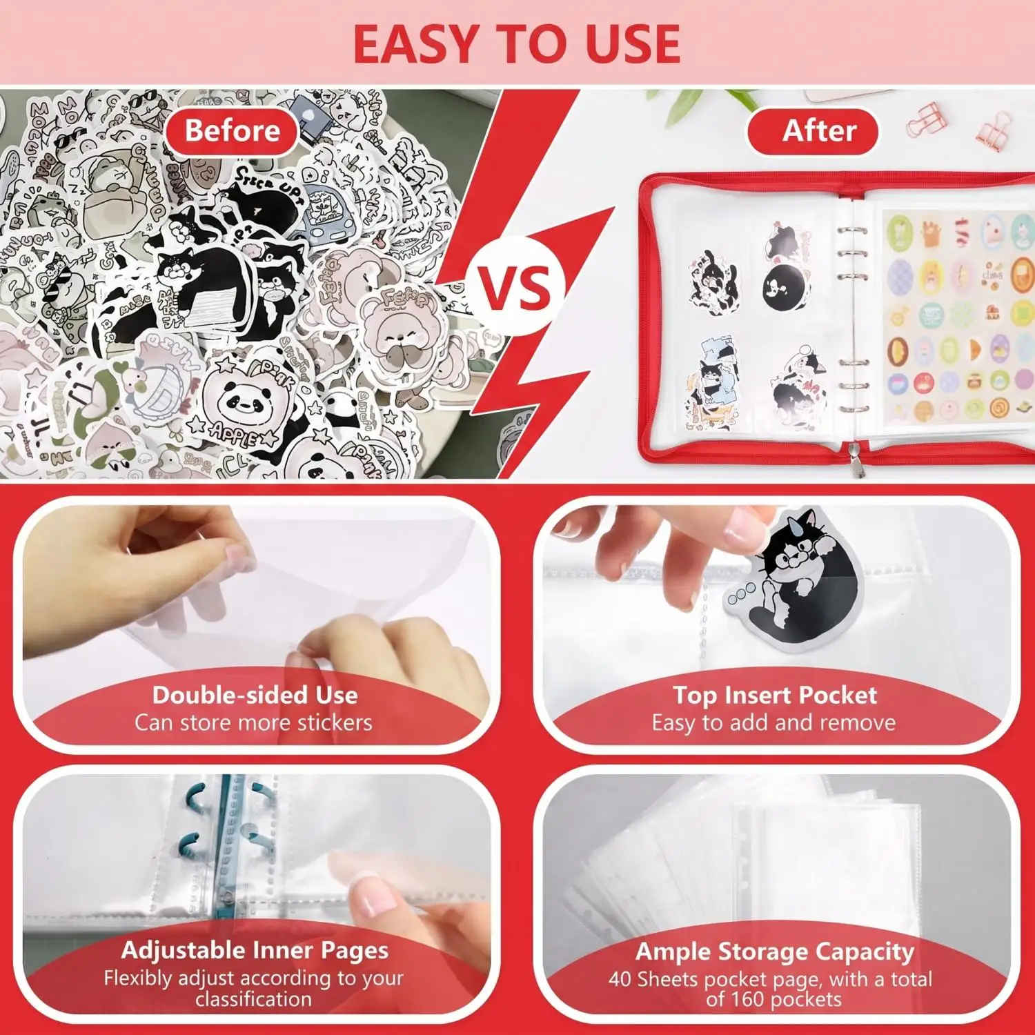 Sparkling Refillable 6 Ring A5 Notebook Clear Soft PVC Zipper Binders Collecting Book for Planner Journaling Sticker Collection view 3