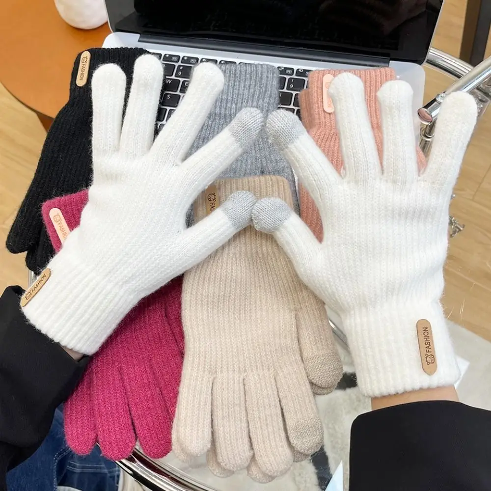 Touch Screen Knitting Gloves Five Finger Warm Full Finger Mittens Korean Style Cycling Gloves Cycling Driving Gloves Outdooor