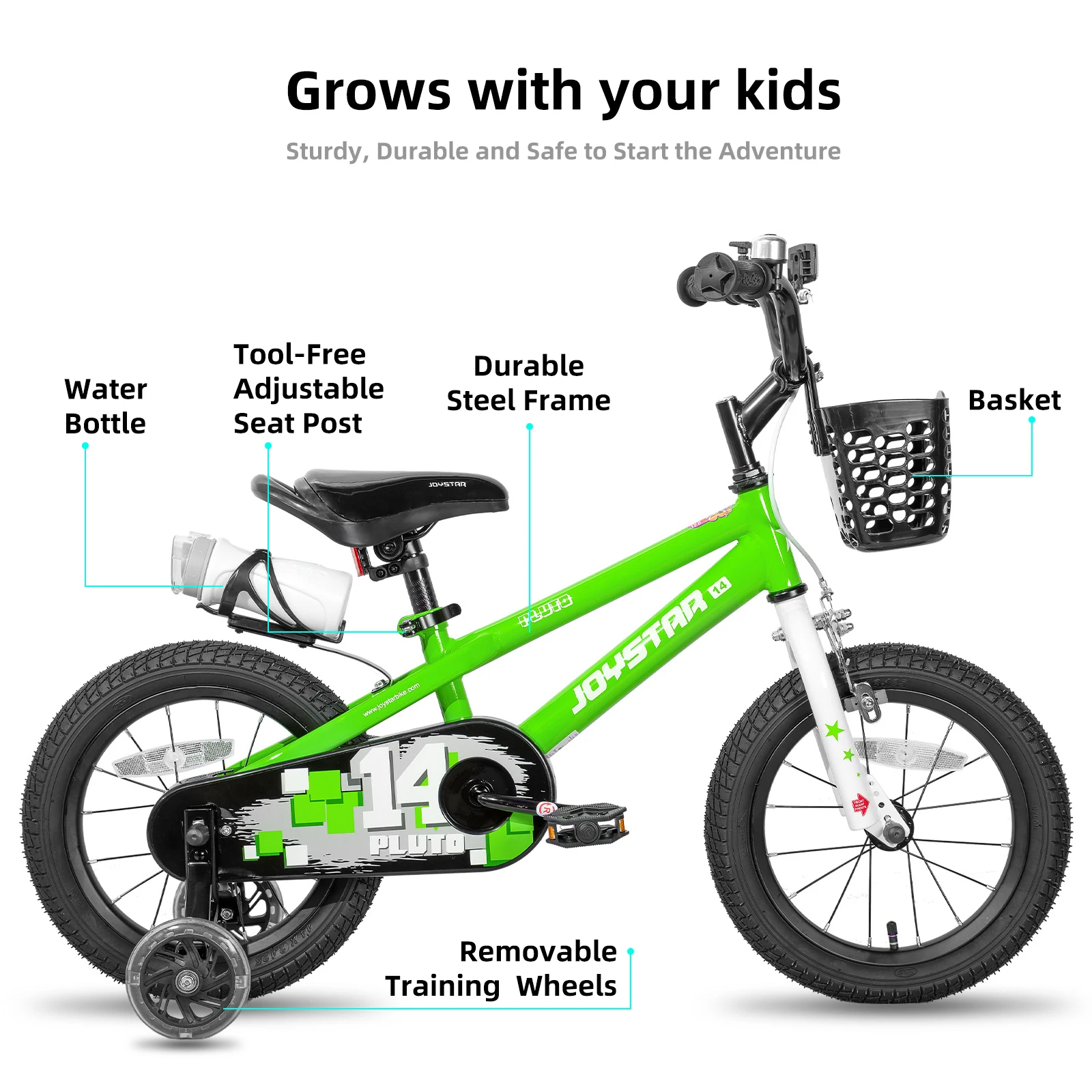 JOYSTAR 12 14 16 18 20 Inch Kids Bike with Training Wheels, Kids' Bicycle for Boys Girls Age 3-12 Years, Children Bikes, Green