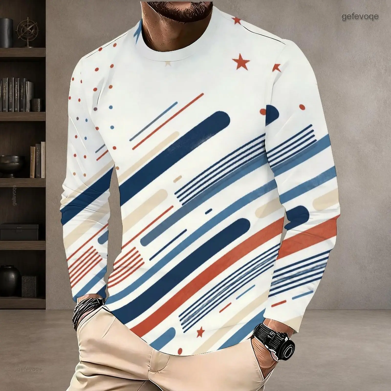 Men Round Neck Long Sleeve T Shirt Casual Tops Fashion Loose Pullover Daily Wear Shirts