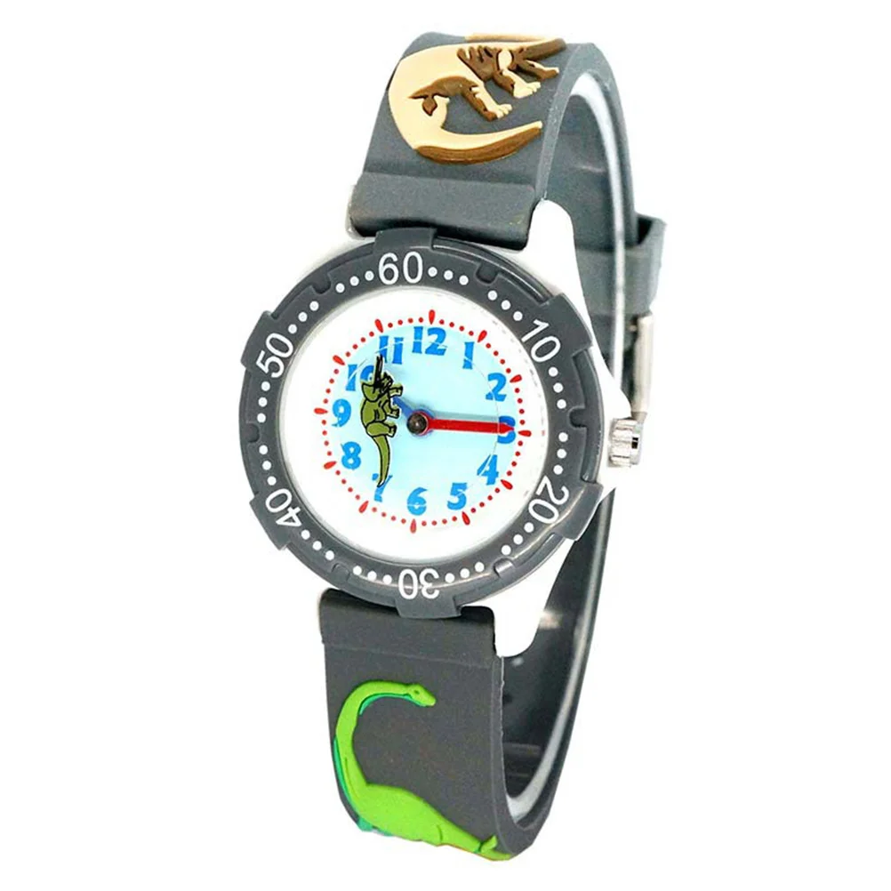 Cartoon Watch Creative Dinosaur Design Waterproof Quartz Wristwatch Grey Unique and Comfortable Birthday Present