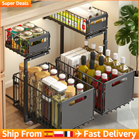 2 Tier Under Sink Pull Out Cabinet Organizer Height Adjustable Kitchen Storage Rack Spice Jar Storage Rack Slide Out Drawer
