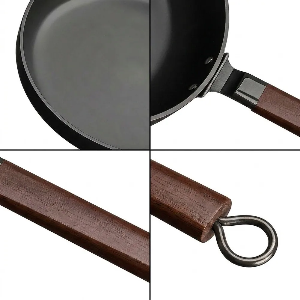 For Stable Stove Placement 24*5cm Flat Bottom Skillet Vintage Style Frying Pan For Kitchen Thickened Pure Iron Body