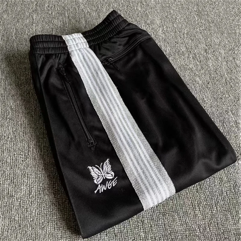 Winter Autumn Warm Stripe Embroidery AWGE Velvet Sweatpants Top Quality 1:1 Vintage Thick Fabric Mens Womens Sweatpants