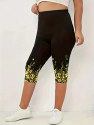 Damski S-XXL Casual Slim Fit legginsy Capri damski z nadrukiem modne kwiatowe na wysoki wzrost lekkim rozciągliwym, obcisłym legginsy Capri