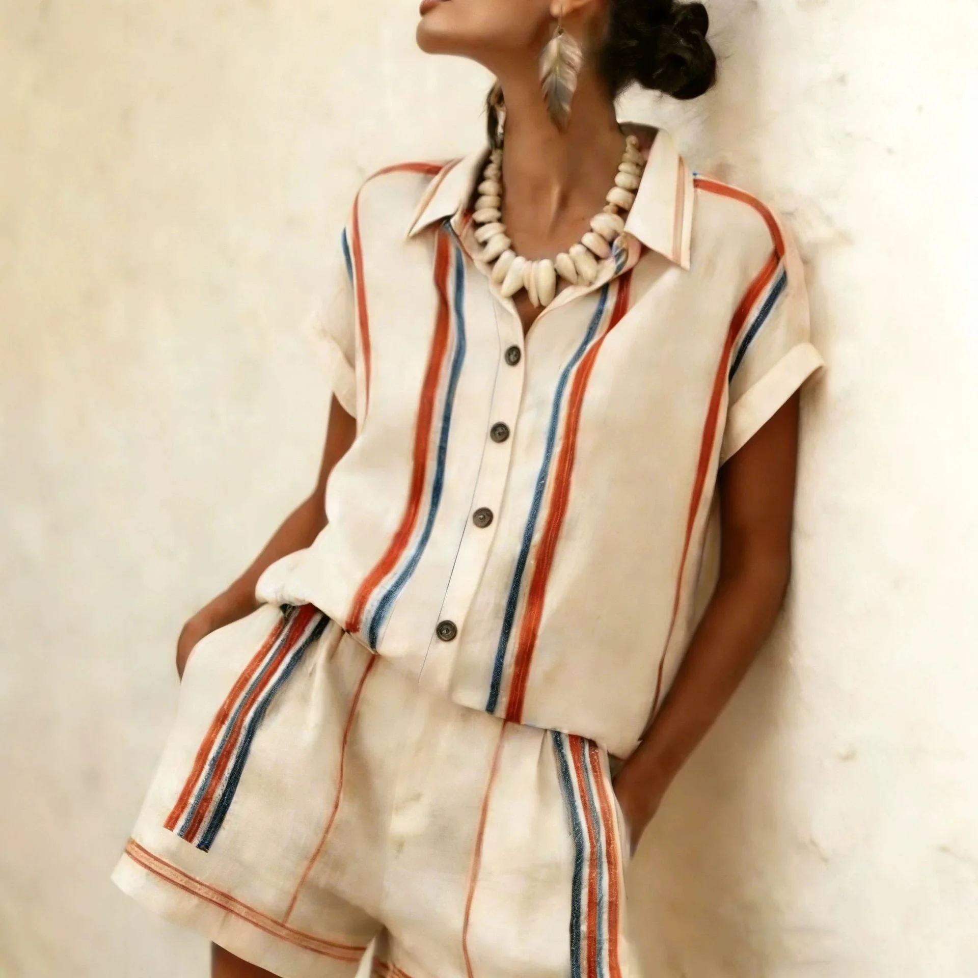 Casual Women's Set 20226 New Summer Short Sleeved Lapel Shirt Shorts Two-piece Set