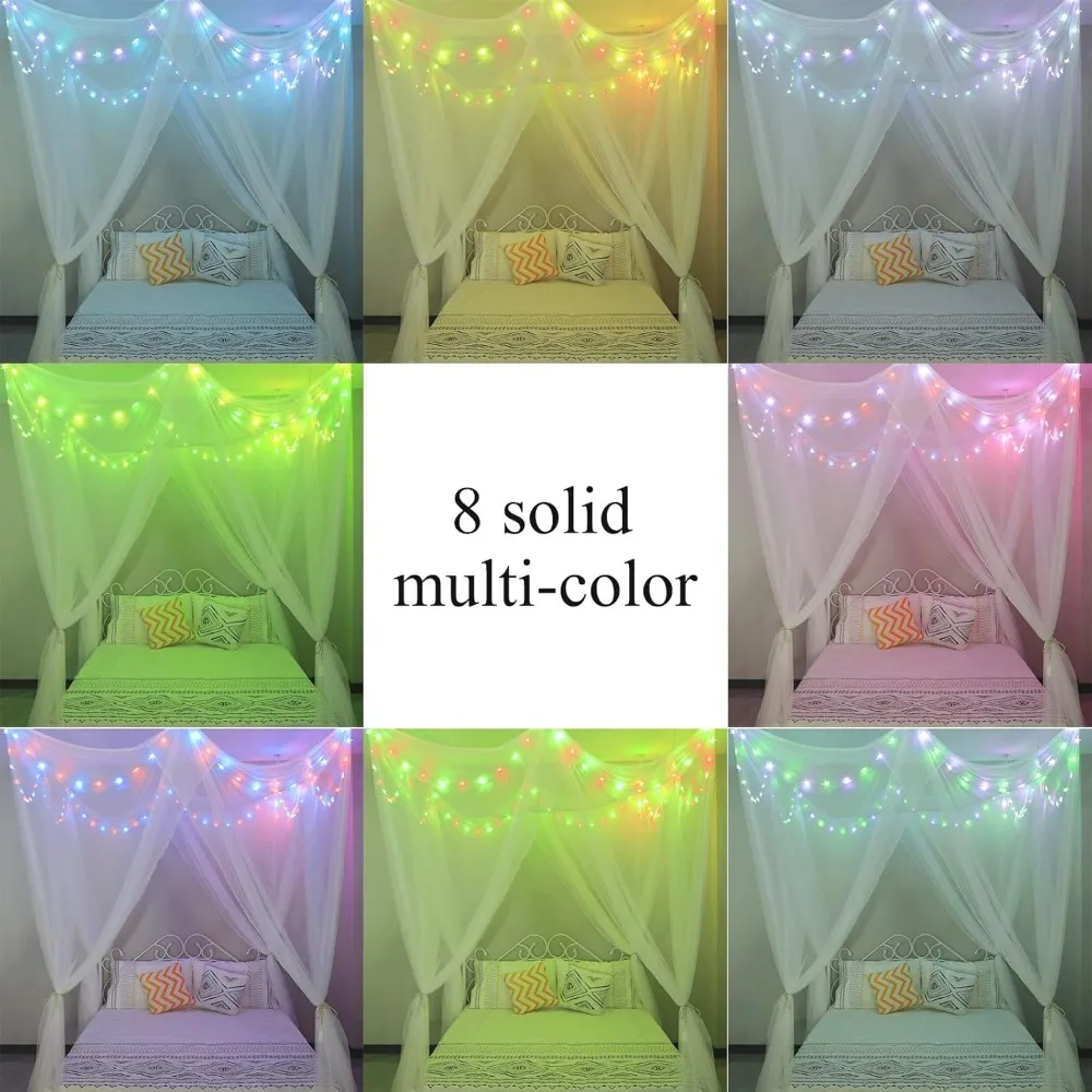 White Princess Bed Canopy with 100 LED Star Lights, Remote Control, Timer for Kids Room