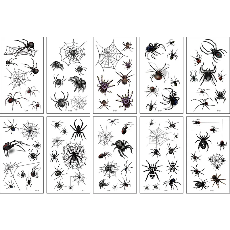 12Pcs/SetWaterproof Halloween Witch, Pumpkin,Spider Temporary Tattoos 3D Stereo Horror Funny Makeup Party Spider Web Stickers