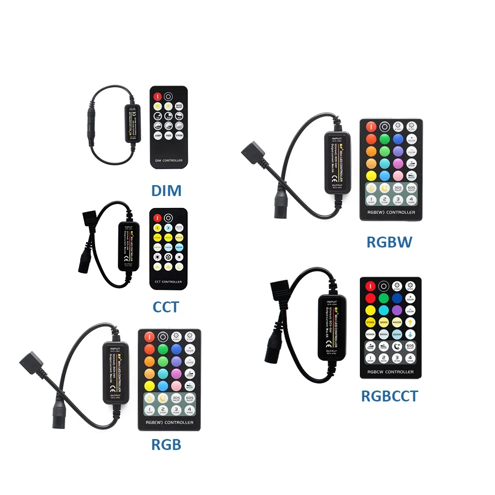

12V 24V LED Controller 4Pin 5Pin 6Pin 14Key 5V 28Key RF Remote Control for Single Color CCT RGB RGBW RGBCCT LED Strip Tape Light