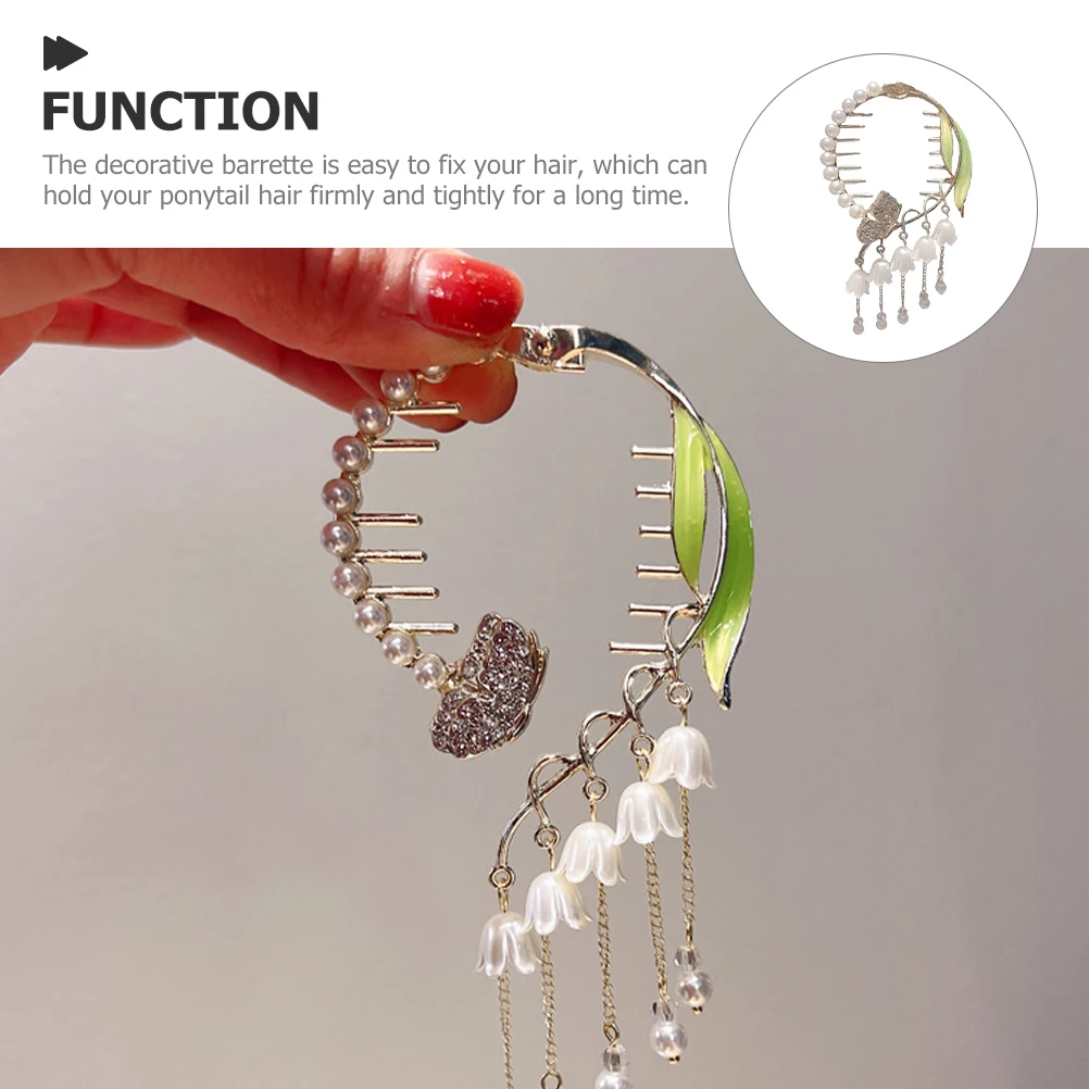 

Lily of The Valley Hairpin Clips Alloy Material Bright Colors Convallaria Flower Tassel Design Elegant Barrette Ponytail Hair