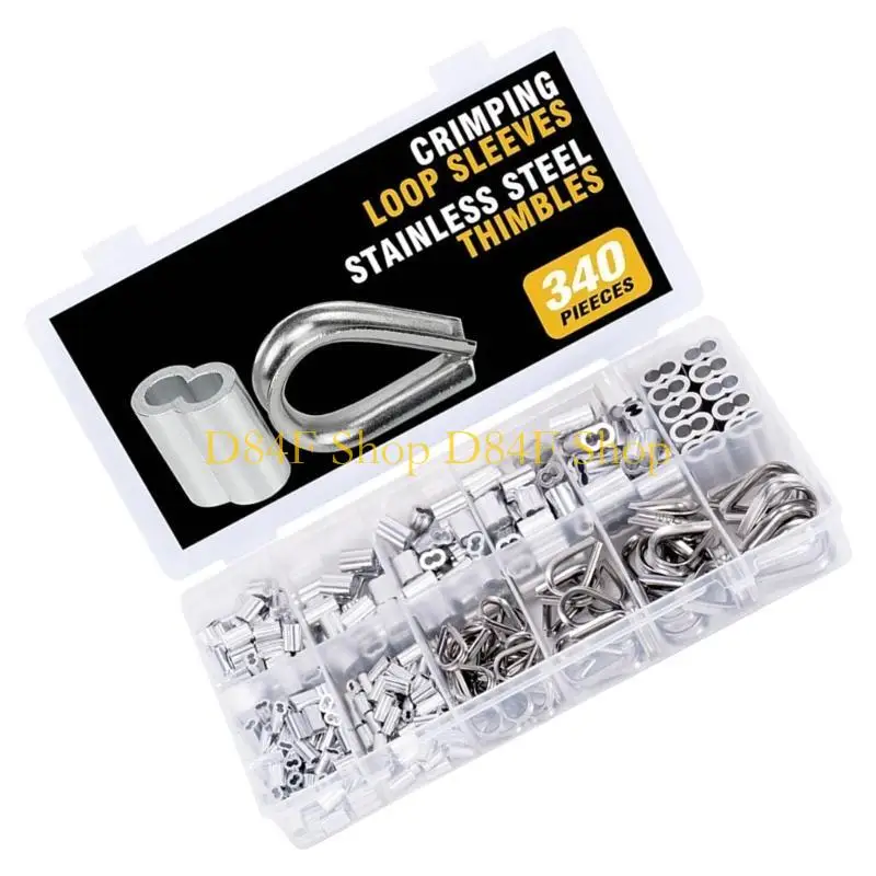 

D84F Wire Rope Crimping Looping Sleeves 340pcs Double Barrels Ferrule for Wire Rope and Fishing Line Assortment