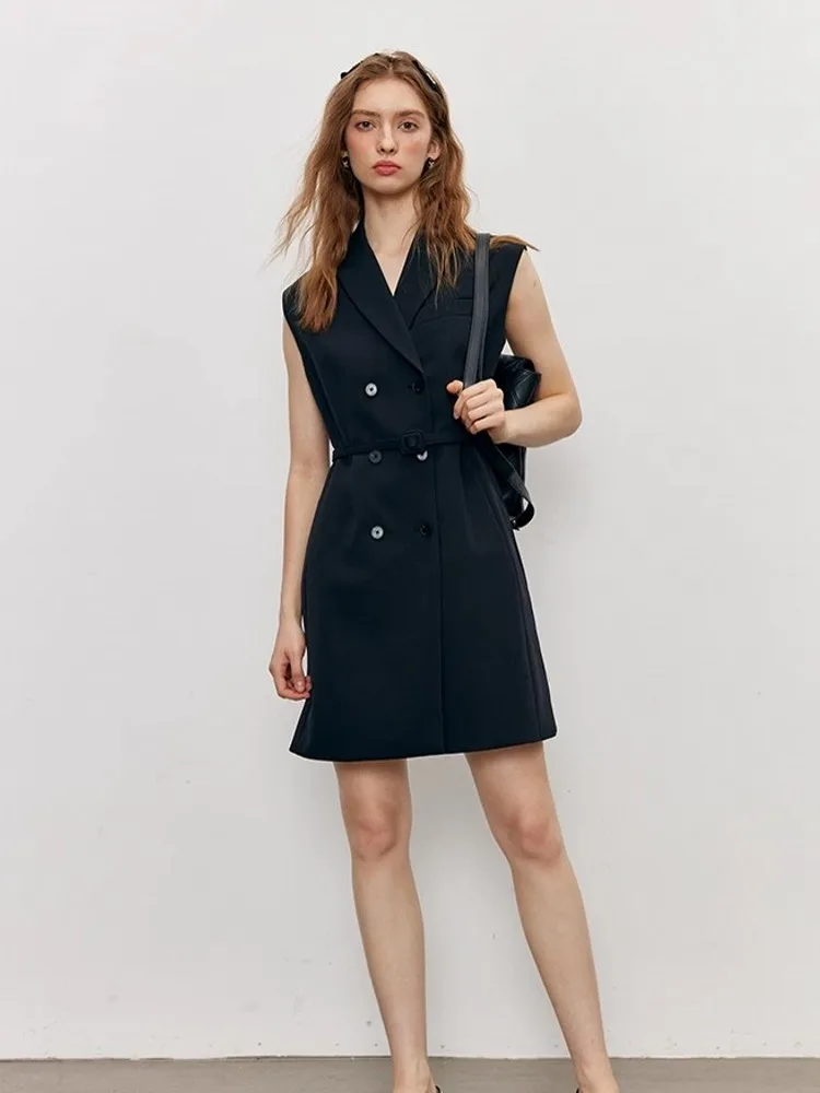 Summer Office Ladies Double Breasted Sleeveless Tank Dress Slim Fit Belted  Mini Dress Comfortable Women Elegant Suit Dresses - AliExpress 200000345