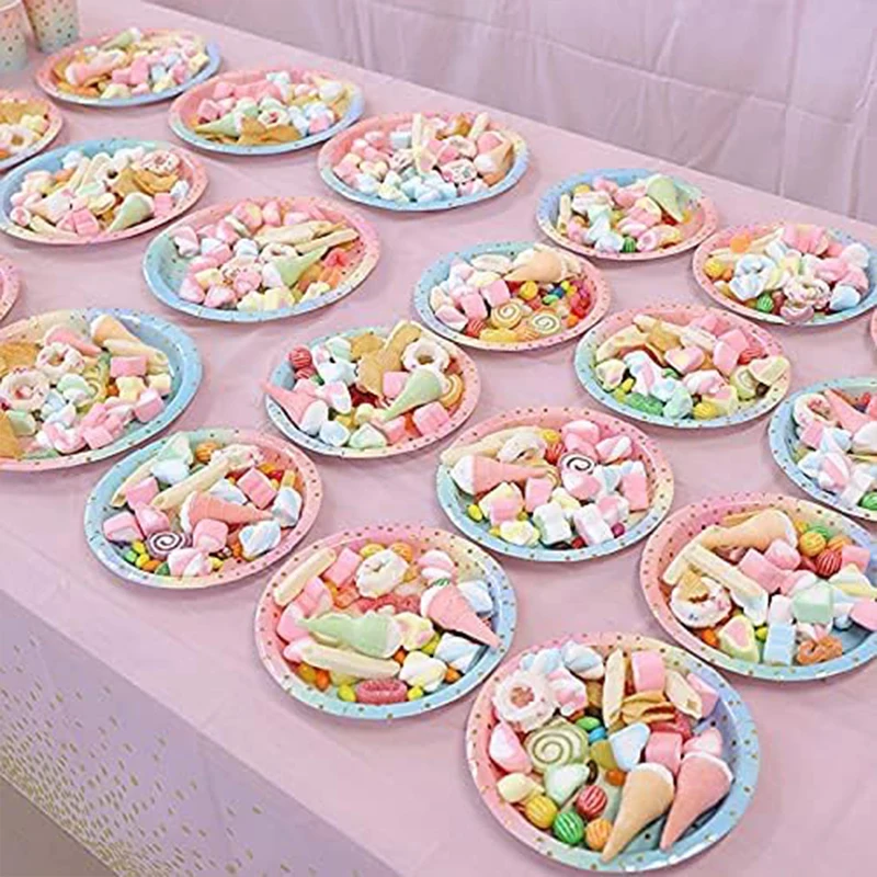 Gradient Dot Disposable Tableware Rainbow Pastel Disposable Plates Cups Forks Spoons Baby Shower Wedding Birthday Party Supplies