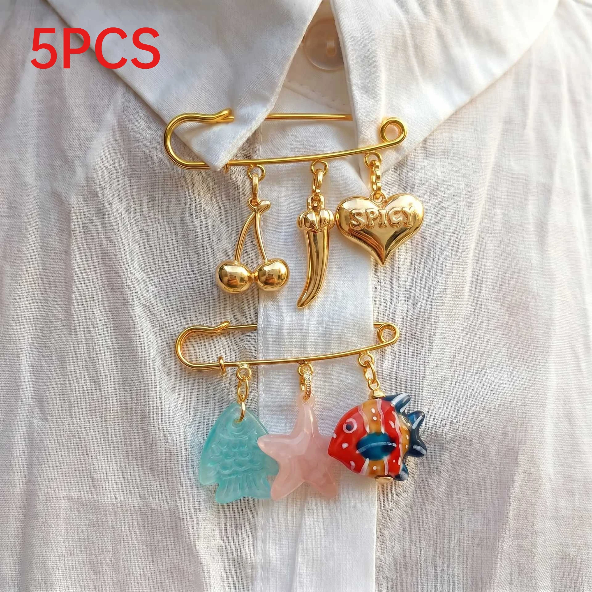 5Pcs Brass Charms Cute Fish Heart Cherry Mushroom Pendants Enamel DIY Jewelry Making Accessories For Necklace Bracelet